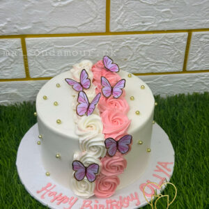 Aesthetic floral rosette and butterfly cake
